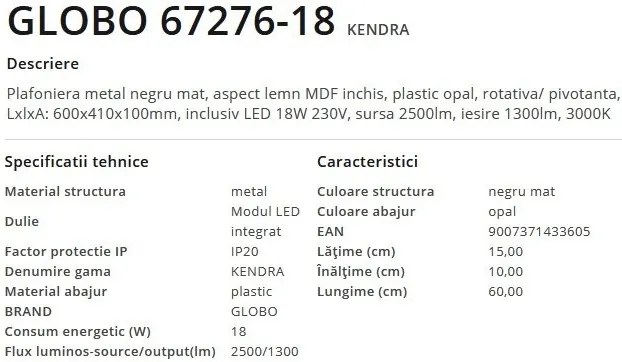 Plafoniera LED design modern Kendra negru, maro