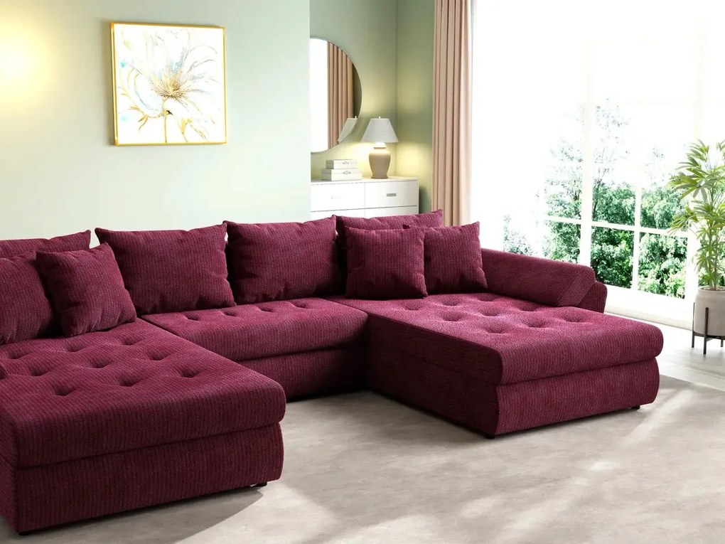 Colțar extensibil dumonde cu ladă de depozitare si sezut confortabil din spuma high-density, Loana U Zoom Red 355x185 cm