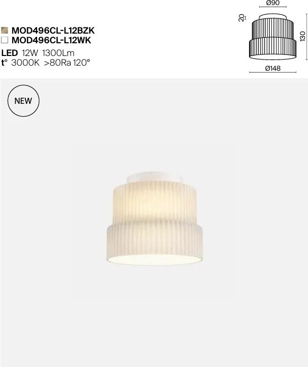 Mini Plafoniera LED cu sticla canelata Scala alb