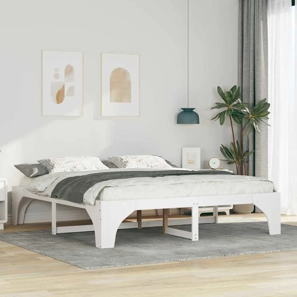 vidaXL Cadru de pat de podea Alb 180 x 200 cm Lemn masiv de pin