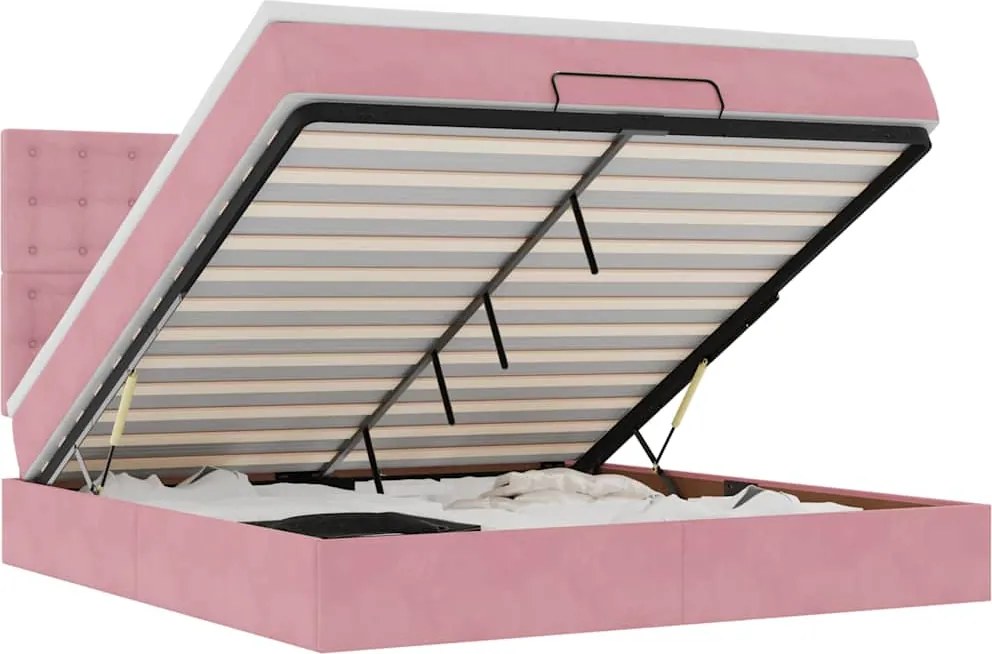 vidaXL Cadru de pat otoman cu saltele Roz 160x200cm catifea