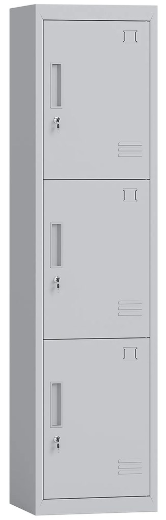 HOMCOM Dulap de birou din oțel cu 3 uși independente cu încuietoare și 2 chei, 45x38x180 cm, gri deschis | Aosom Romania