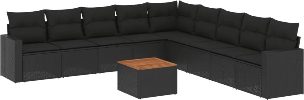 vidaXL Set canapele de grădină cu perne, 10 piese, negru, poliratan