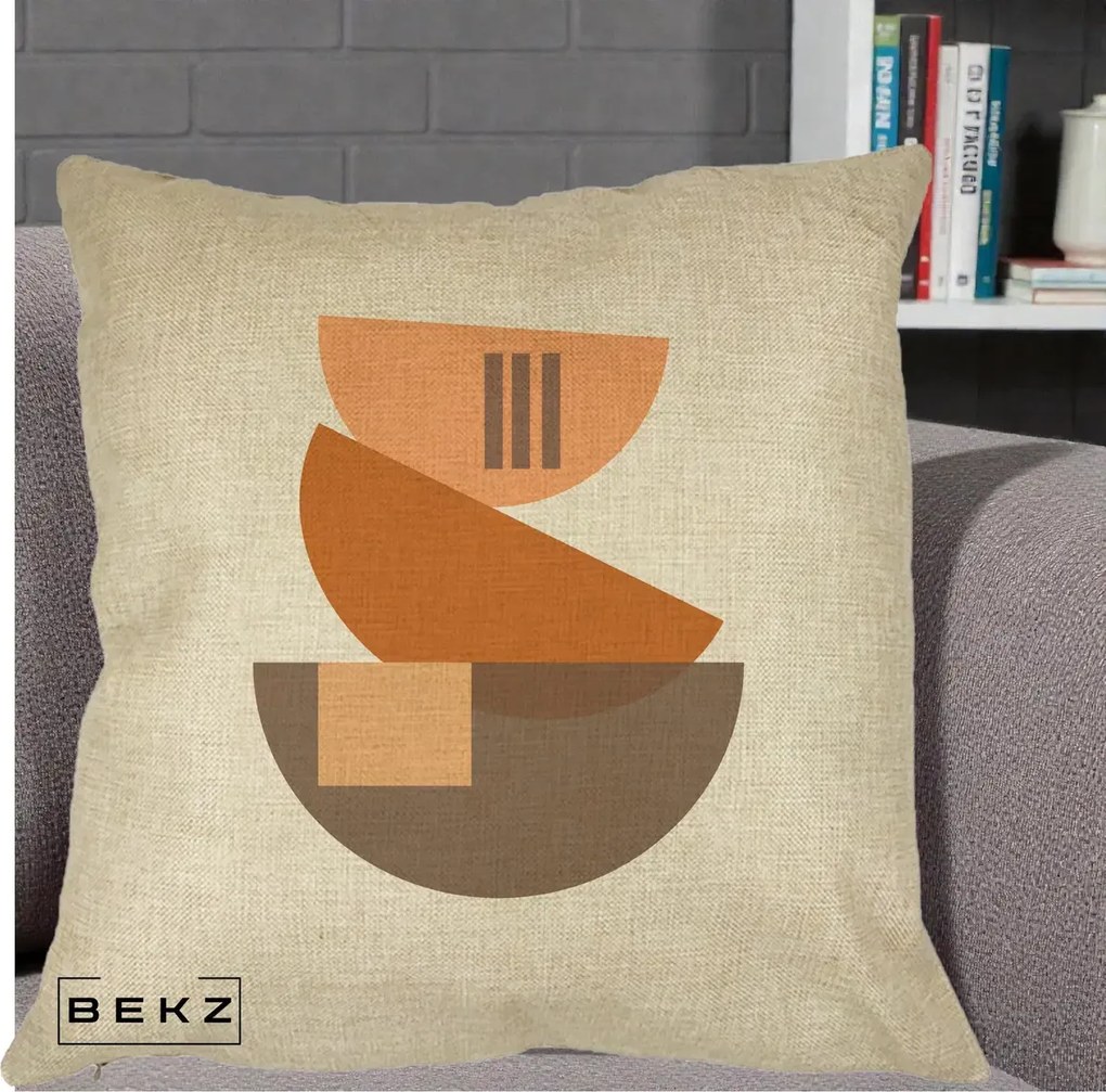 Perna Decorativa Geometric Bauhaus Boluri Portocaliu, 40x40 cm, Crem, Husa Detasabila, Perna Inclusa, BEKZ®