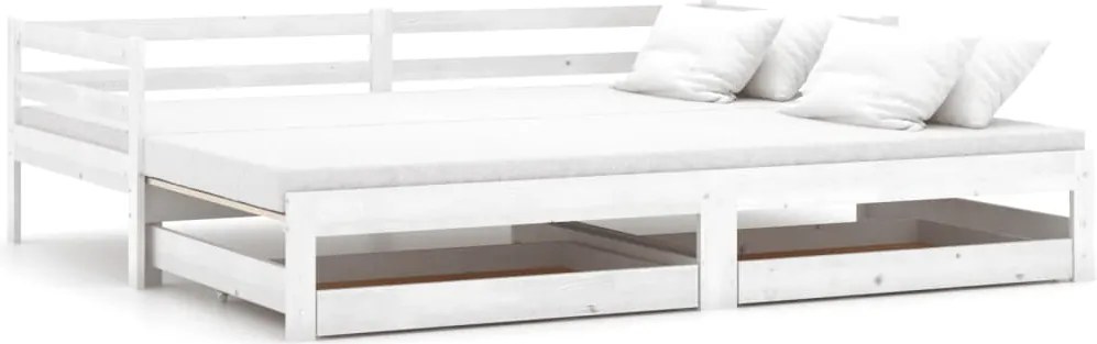 vidaXL Pat extensibil de zi, 2x(90x200) cm, alb, lemn masiv de pin
