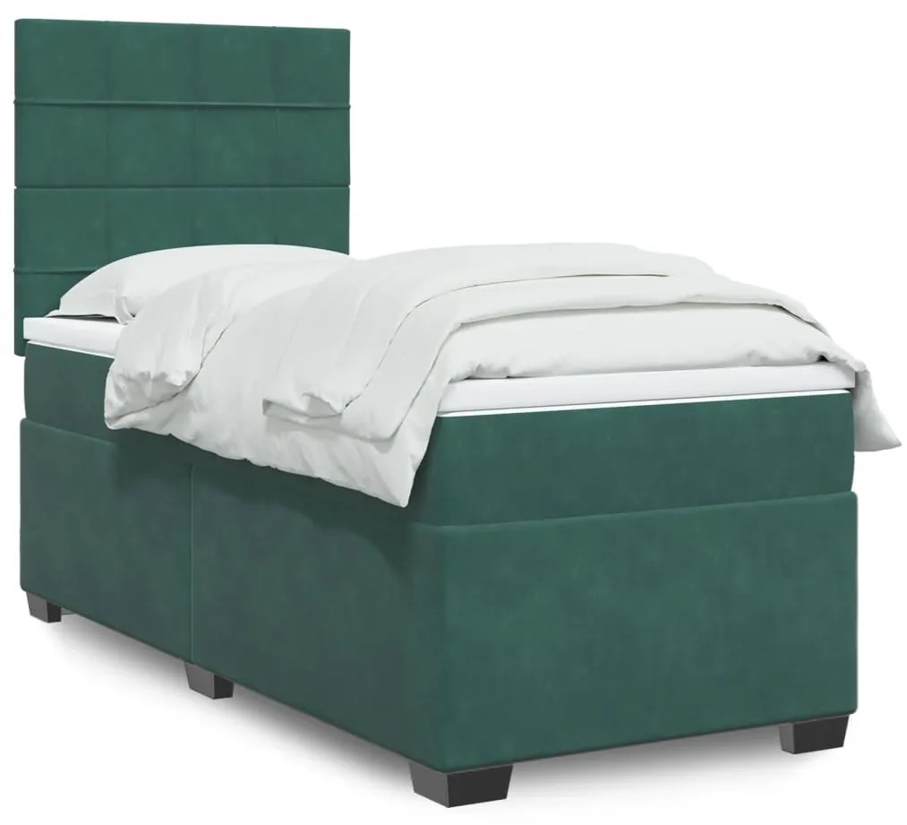 3293089 vidaXL Pat box spring cu saltea, verde închis, 90x190 cm, catifea