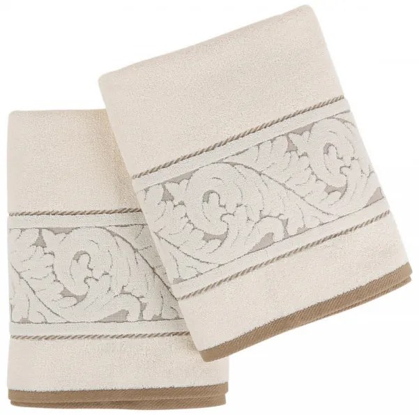 Set 2 Prosoape de Baie Sultan, 70x140 cm, 100% Bumbac, 560 gsm, Crem