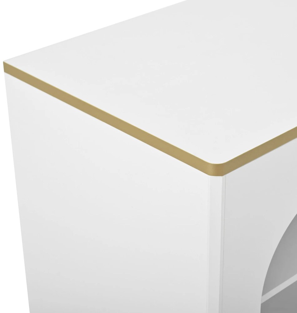 Comodă cu 2 sertare și 2 uși din sticlă, spațiu generos de depozitare, 140x38x90 cm, Alb