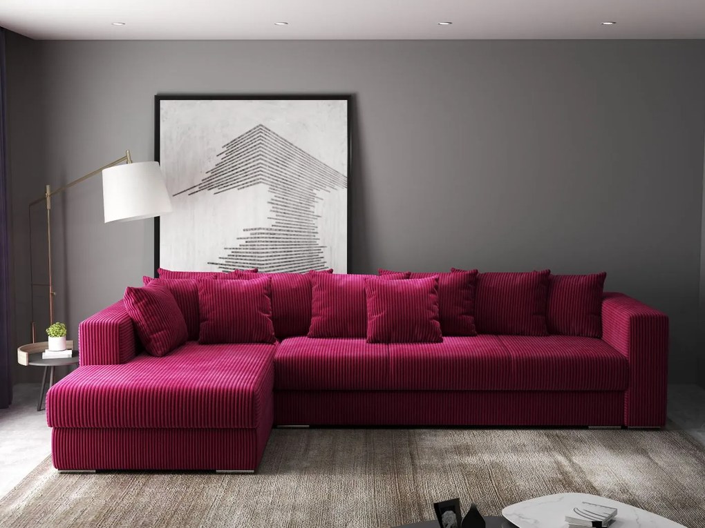 Colțar extensibil dumonde cu ladă de depozitare si sezut confortabil din spuma high-density, Gloria Zoom Red 320x183 cm