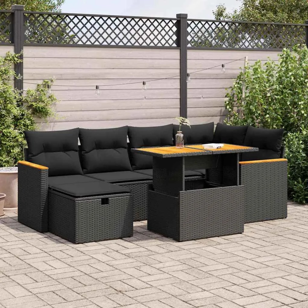 3328112 vidaXL Set mobilier de grădină cu perne, 8 piese, negru, poliratan