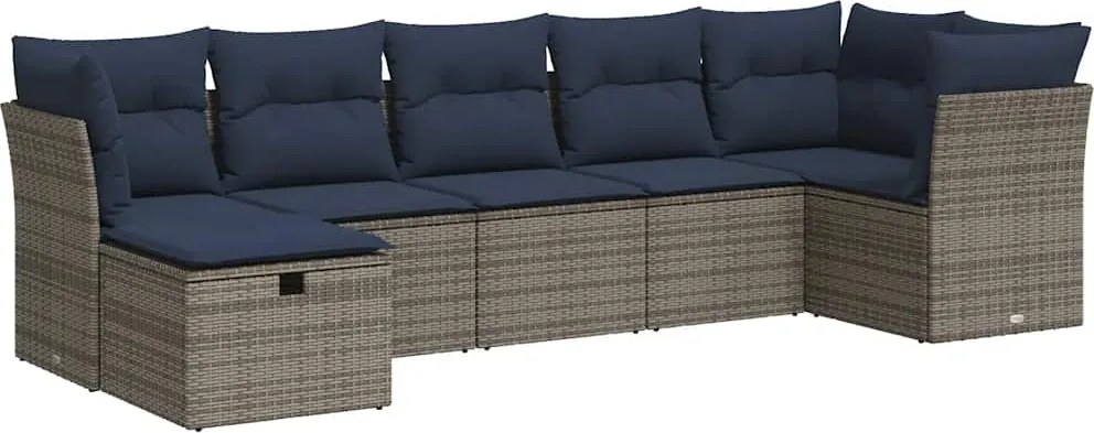 vidaXL Set canapele de grădină, 7 piese, cu perne, gri, poliratan