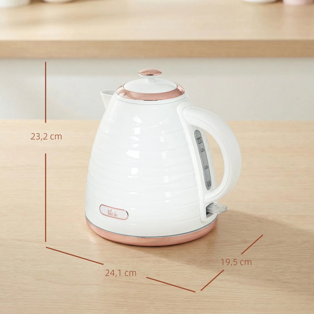 HOMCOM Fierbător electric, 1,7L, 2,2kW, funcție de fierbere rapidă cu filtru anti-calcar detașabil și lavabil | Aosom Romania