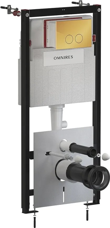 Set rezervor WC cu cadru Omnires StrongFrame cu spalare ECO si clapeta Minimal auriu lucios