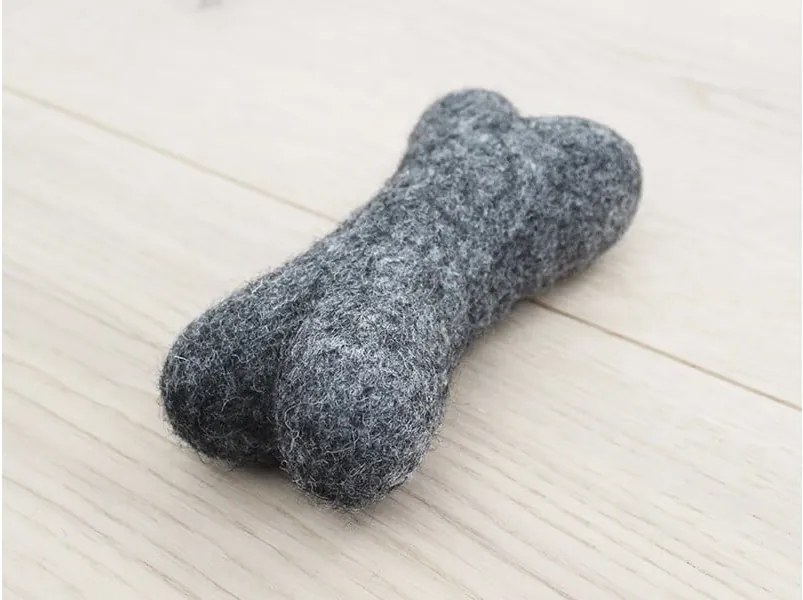 Jucărie în formă de os pentru animale, din lână Wooldot Pet Bones, lungime 14 cm, antracit