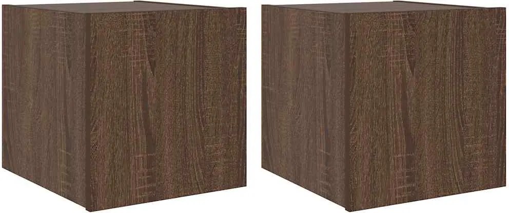 vidaXL Comodă TV de perete cu LED, 2 buc. stejar maro, 30,5x35x30 cm