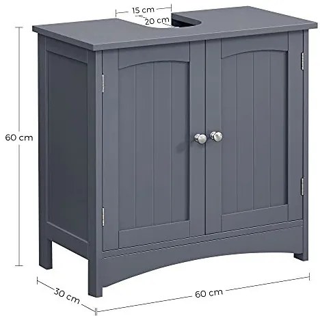 Dulap de depozitare pentru chiuveta, Vasagle, 2 usi, Gri, 60 x 30 x 60 cm