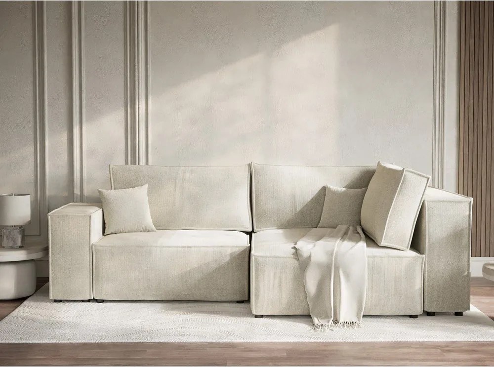 Colțar crem extensibil/cu spațiu de depozitare cu tapițerie din chenille (cu colț pe partea dreaptă/în formă de ”L”) Tonga – Maison de Rêve