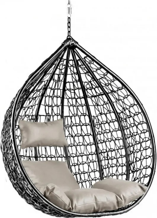 Scaun suspendat negru KOKON fara suport, pernă deschisa la culoare