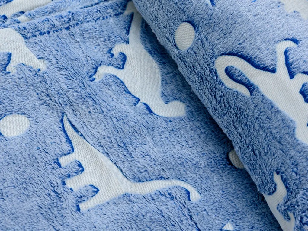 Patura fosforescenta microflanel DINO BLUE 150x200 cm albastru