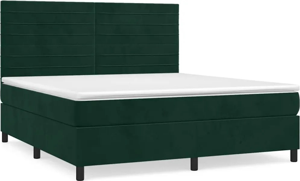 vidaXL Pat box spring cu saltea, verde închis, 160x200 cm, catifea