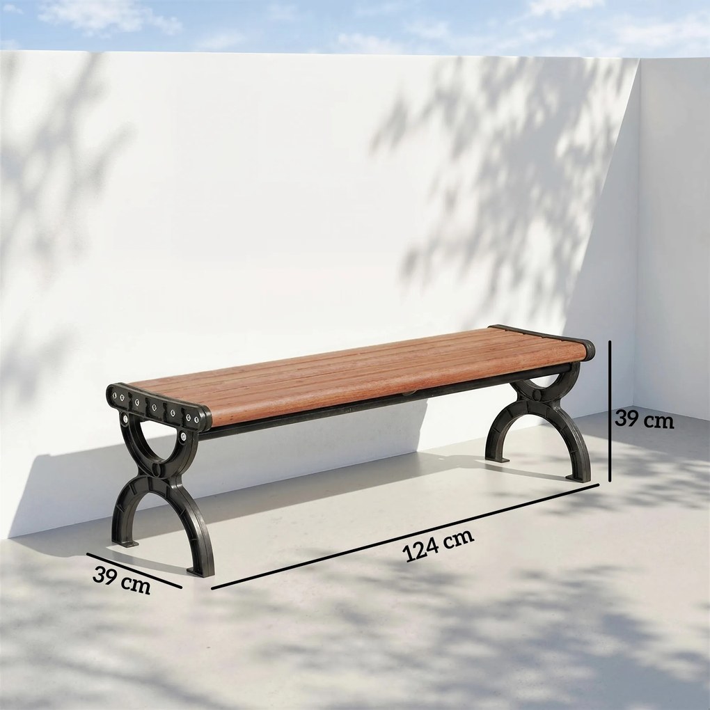 Outsunny Bancă de Grădină 2 Locuri, Bancă cu Cadru din Metal și Efect de Lemn, Mobilier pentru Grădină, Terasă, Parc | Aosom Romania