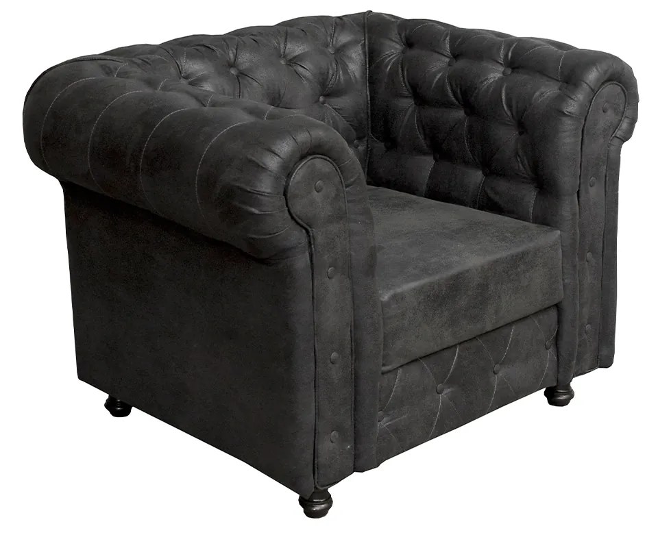 Fotoliu CHESTERFIELD cu arcuri, negru, 110x90x80 cm