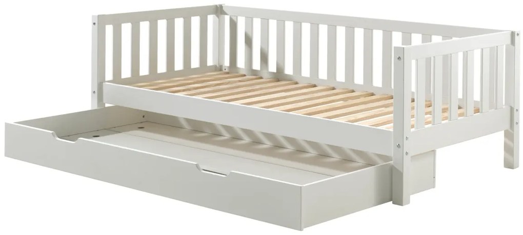 Set Pat Cabină Fritz 90x200 cm cu Sertar Suplimentar, pentru Copii, Alb – Vipack