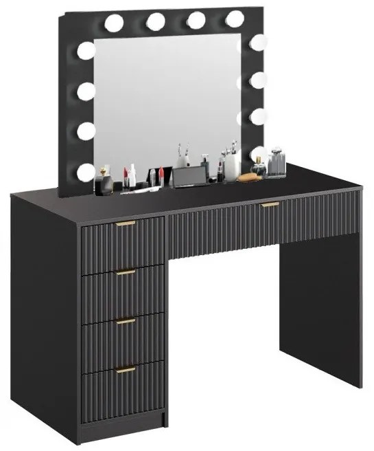 SEN22 - Set Masa toaleta cu riflaje, 120 cm, cosmetica, masuta machiaj, oglinda cu LED, cu sau fara scaun - Alb sau Negru
