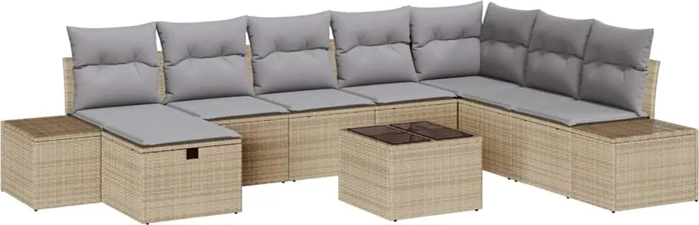 vidaXL Set de canapele pentru grădină cu pernă 9 pcs Bej Rattan poli
