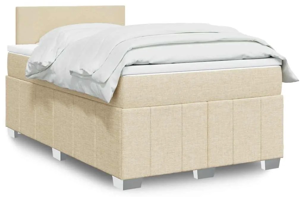 vidaXL Pat box spring cu saltea, crem, 120x200 cm, textil