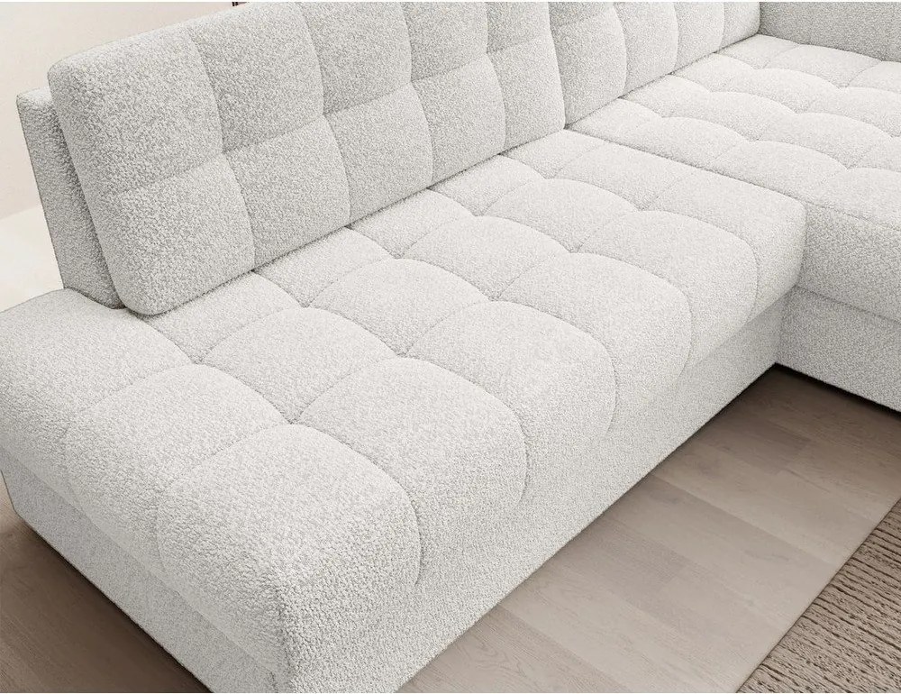 Colțar crem extensibil cu tapițerie din țesătură bouclé (cu colț pe partea dreaptă/cu șezlong) Blezalt – ELTAP