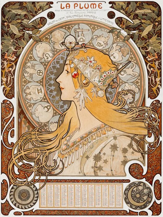 Reproducere La Plume, Female Portrait, Alfons Mucha