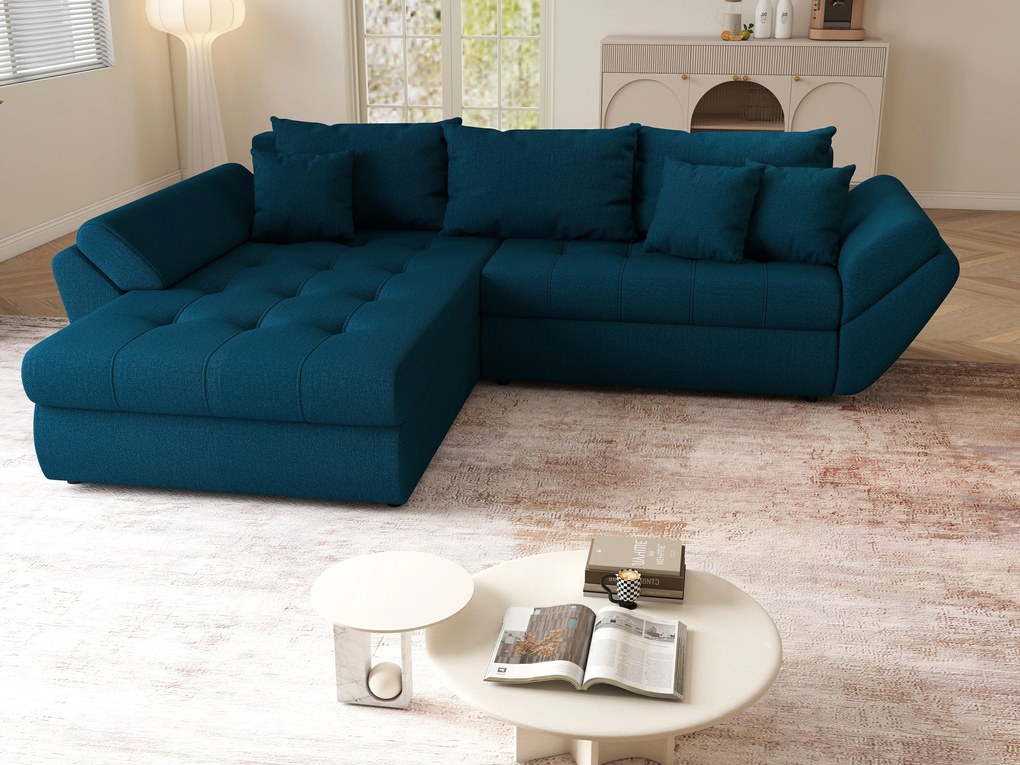 Colțar extensibil dumonde cu ladă de depozitare si sezut confortabil din spuma high-density, Loana Enjoy Petrol  270x185 cm