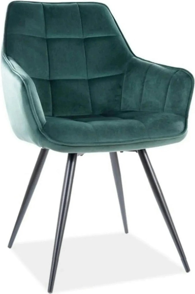 Scaun tapitat stofa catifelata LILIA, verde/negru, 59x45x90 cm
