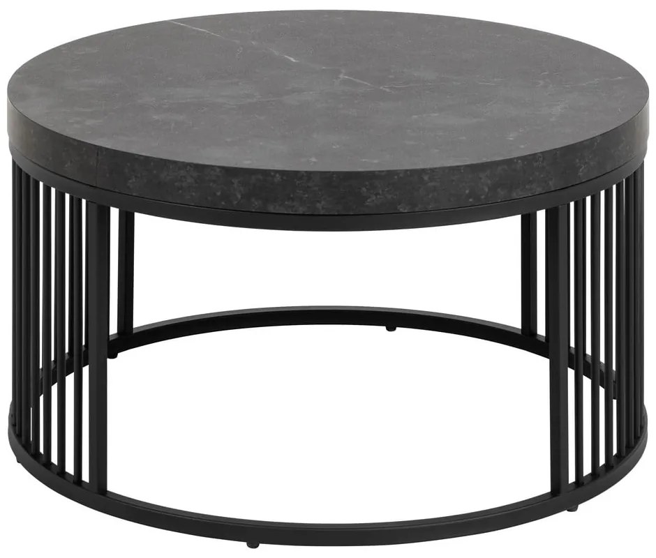 Măsuță de cafea neagră rotundă cu blat cu aspect de marmură ø 65 cm Strington – Actona