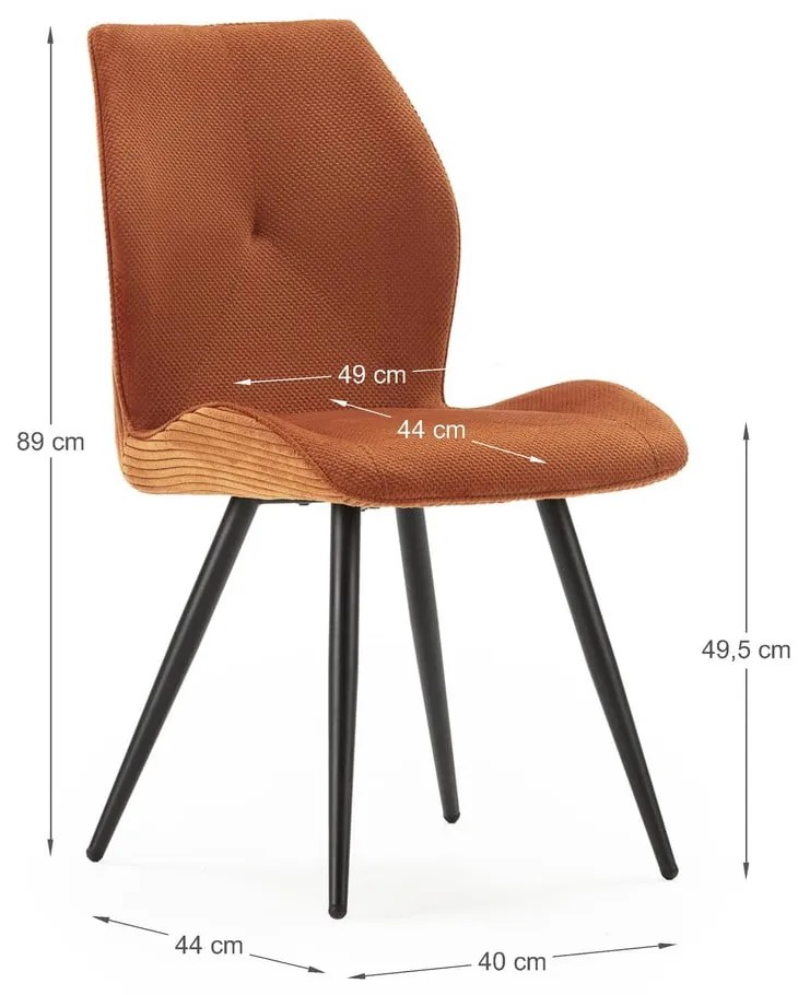 Scaune de dining portocalii 2 buc. din catifea reiată Adaya – Marckeric