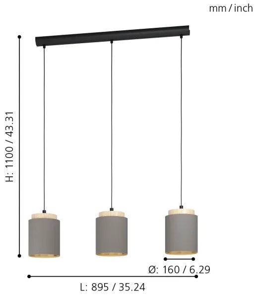 Eglo 99446 - Lustră pe cablu ALBARIZA 3xE27/40W/230V