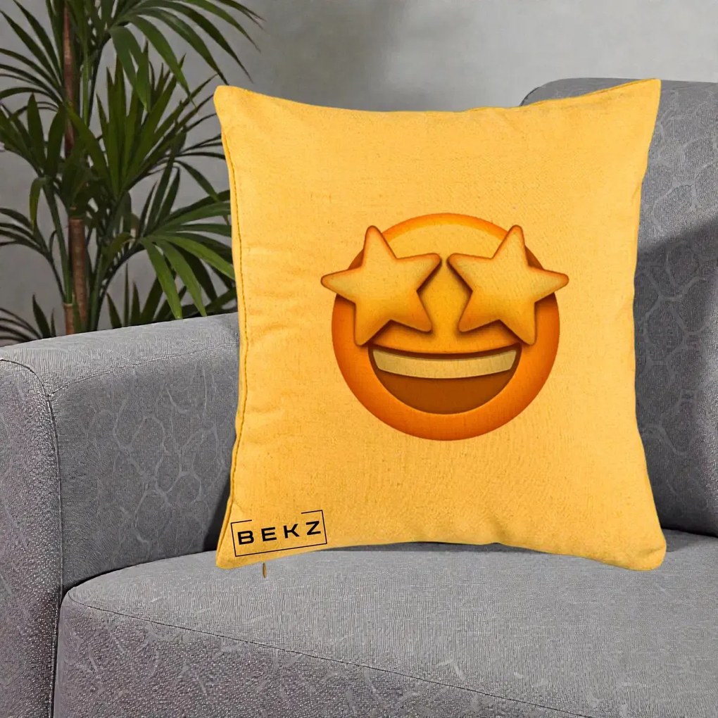 Perna Decorativa Emoji Ochi Stele, 40x40 cm, Galben, Husa Detasabila, Perna Inclusa, BEKZ®