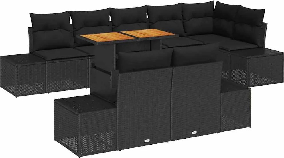 vidaXL Set de canapele pentru grădină 9 pcs Negru Rattan poli