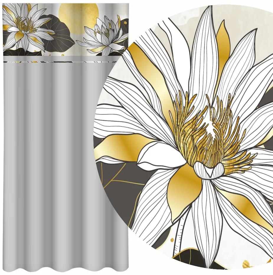 Draperie clasică gri deschis cu imprimare de flori de lotus Lățime: 160 cm | Lungime: 250 cm