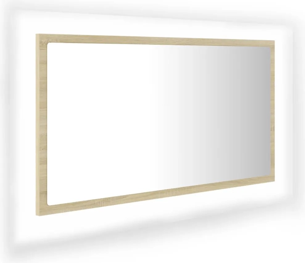 vidaXL Oglindă de baie cu LED, stejar sonoma, 80x8,5x37 cm, acril