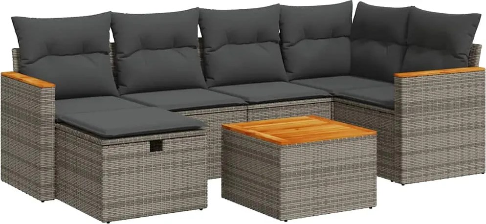 vidaXL Set canapele de grădină, 7 piese, cu perne, gri, poliratan