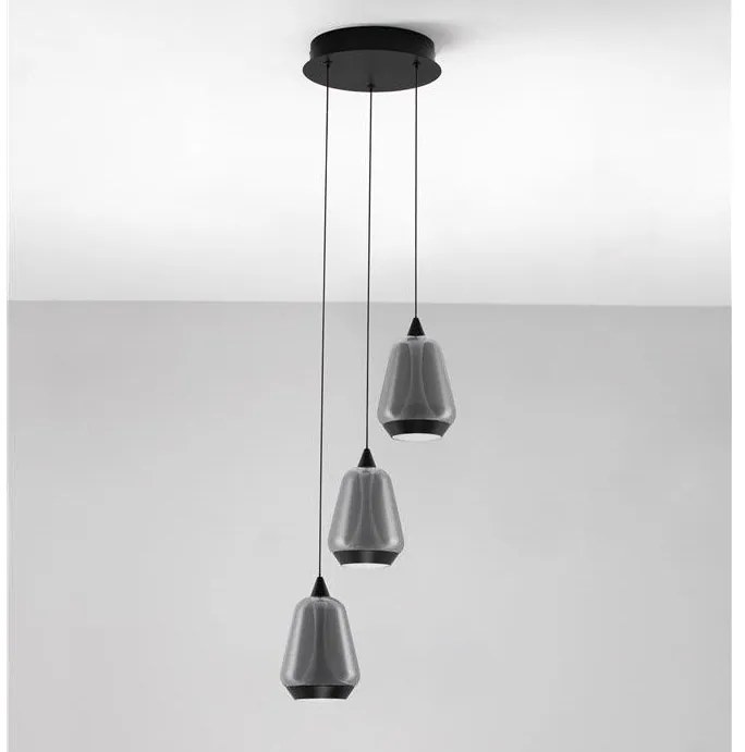 Lustra moderna cu 3 pendule LED, Metal, Sticla, Fumuriu, ALISH