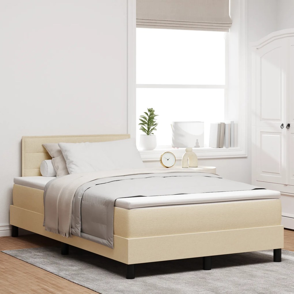 vidaXL Pat Box Spring cu Saltea și LED Bej 120x200 cm Fabric