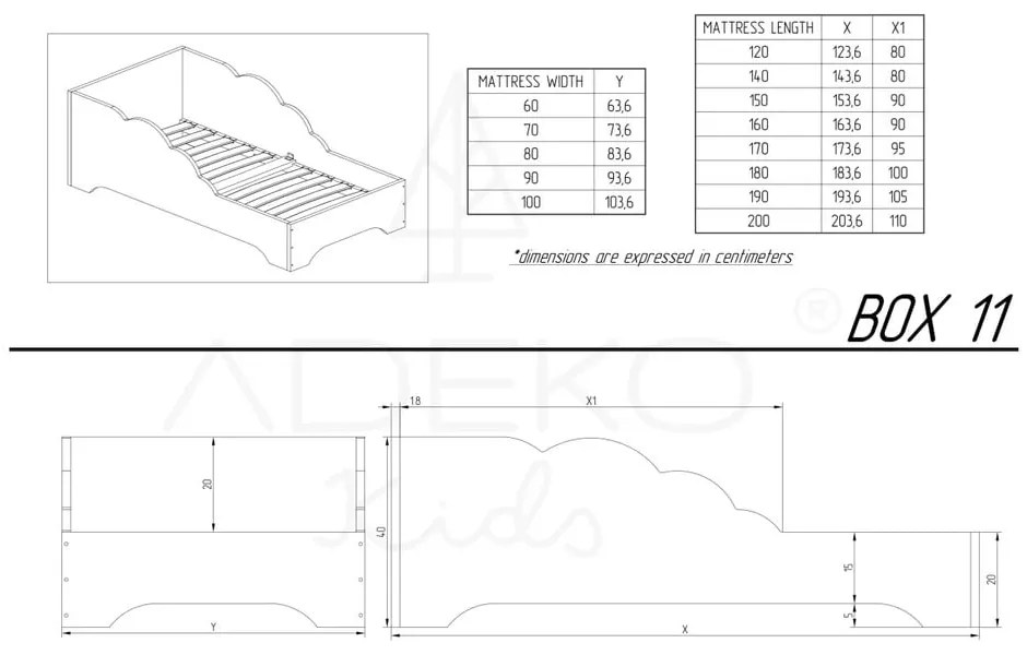 Pat pentru copii din lemn de pin 70x160 cm Box 11 - Adeko