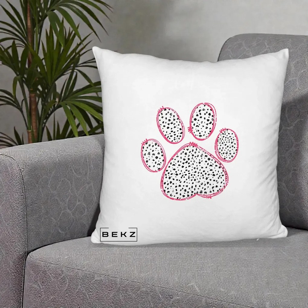 Perna Personalizata Labuta Dalmatian Roz Neon, 40x40 cm, Alb Pufos, Husa Detasabila, Perna Inclusa, BEKZ®