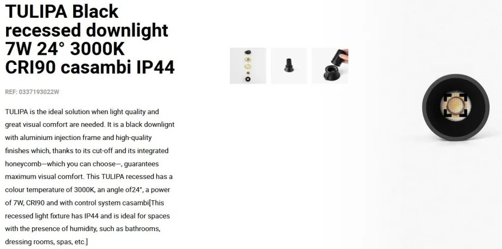 Spot LED incastrabil TULIPA Black recessed downlight 7W 24° 3000K CRI90 casambi IP44