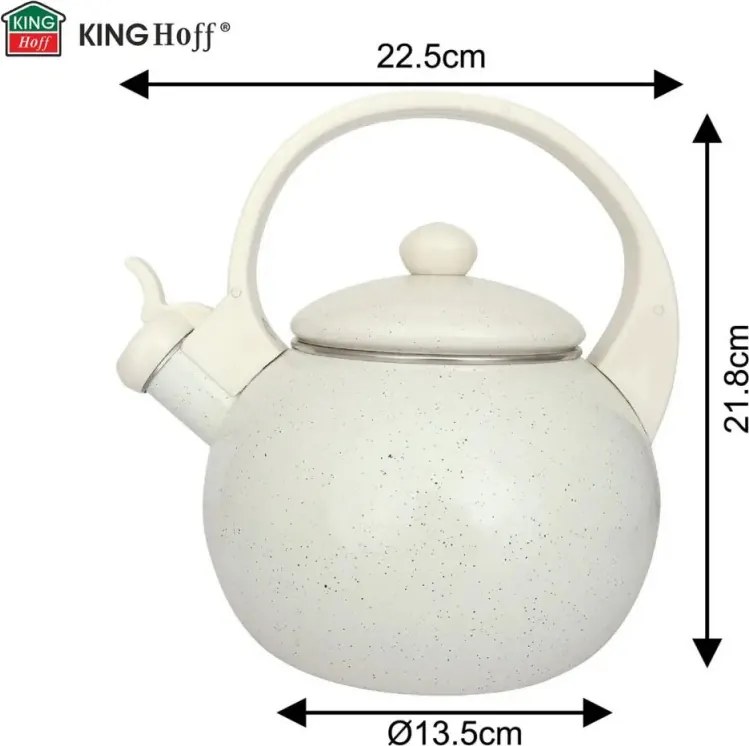 Ceainic cu fluier Kinghoff KH 2040, 2 l, interior emailat, compatibil cu plitele cu inducție, culoare crem
