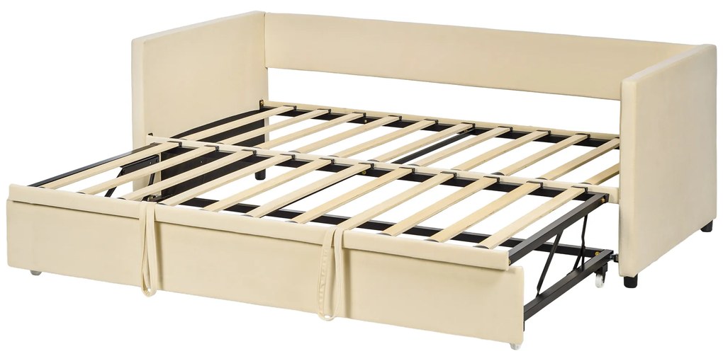 HOMCOM Cadru de pat canapea extensibilă 2 în 1, canapea 2 locuri și pat dublu, compatibilă cu două saltele de 90 x 190 cm | Aosom Romania