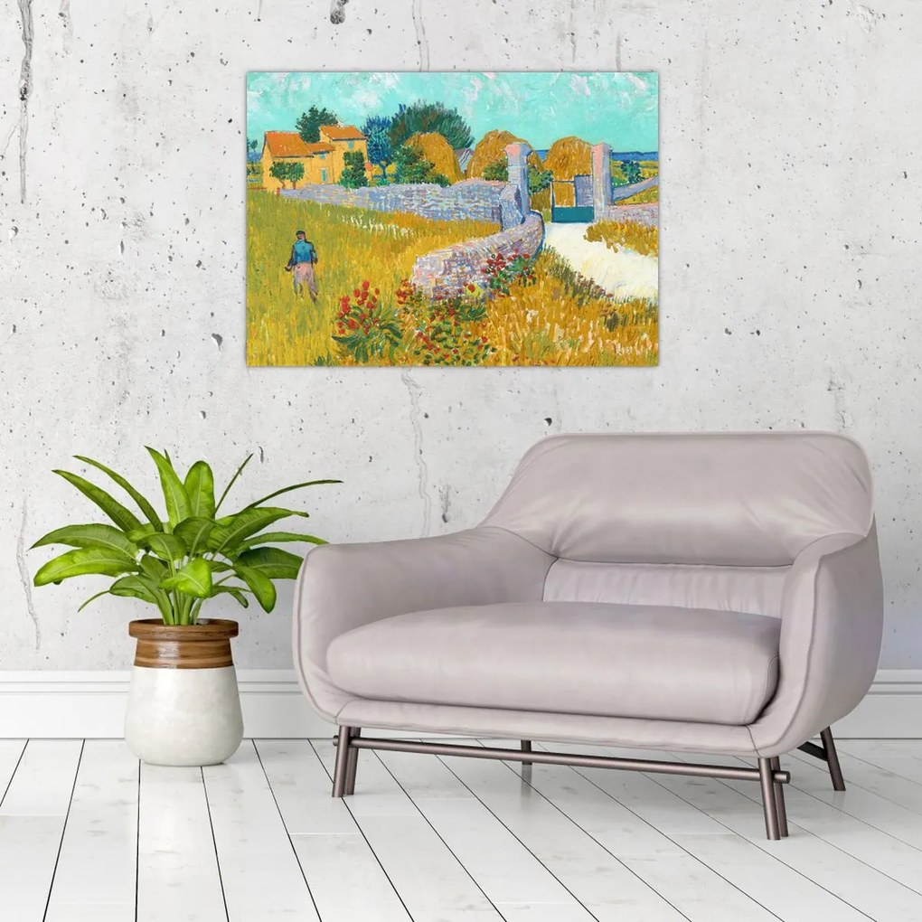 Tablou pe sticlă - Vincent van Gogh, Farmhouse in Provence, reproducere (70x50 cm)